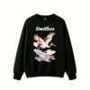 黑卫正 Stylized Two Cranes in Flight with Lotus Flowers and Clouds on Black Background - Unisex Graphic Hoodie