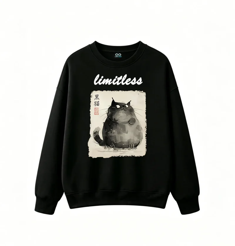 黑卫正 Chubby Black Cat Ink Wash Art Unisex Hoodie