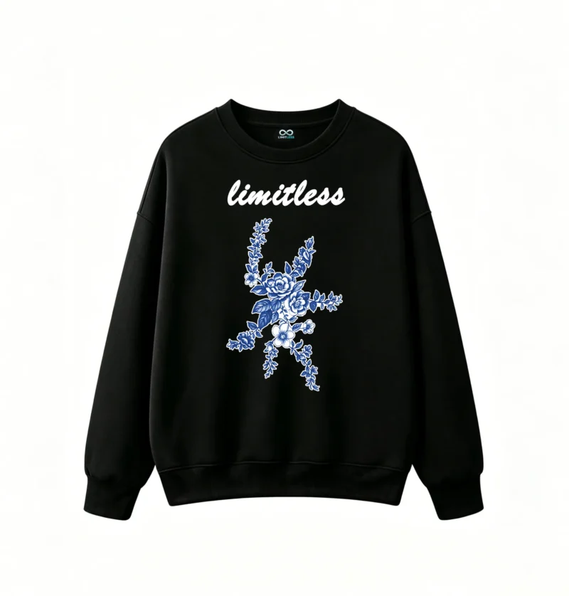 黑卫正 Blue Floral Embroidery Style Unisex Hoodie