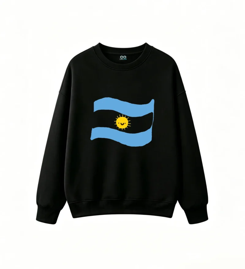 Argentina Flag Wavy Sun Smile Cartoon Design Unisex Hoodie