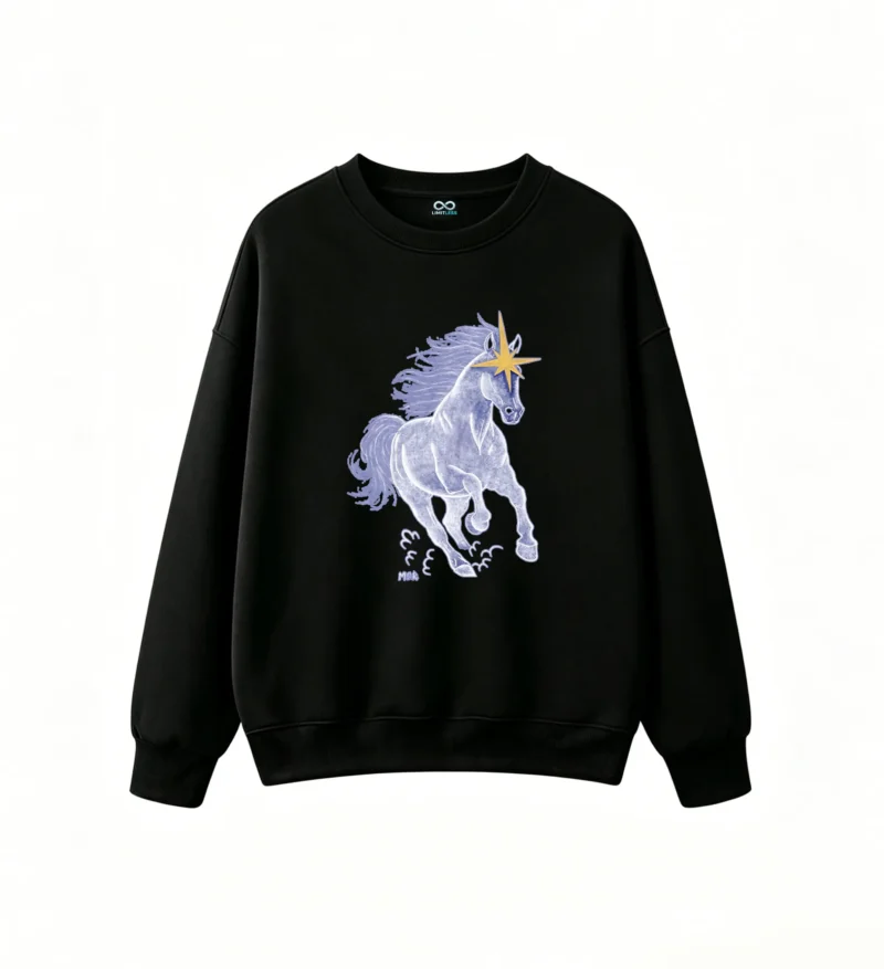 Hei Wei Zheng Run Free Chasing Dreams Ethereal Blue Ghost Horse Galloping Starburst Art Unisex Oversized Hoodie