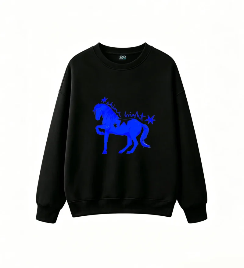 Sudadera con capucha unisex con ilustración digital «Shine Bright Blue Horse»