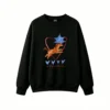 Whimsical Leaping Horse and Blue Star with Glowing Red Heart Outline "Love" Cursive Script Cozy Crew Neck Sweatshirt for Men Women