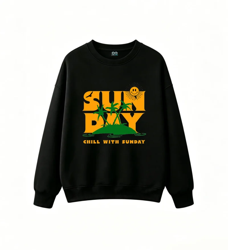 SUN DAY Tropical Vacation Logo Sweatshirt Unisex Oversized Hoodie with Palm Trees