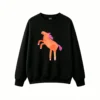 Sudadera unisex con capucha de algodón suave, con un divertido dibujo de un caballo naranja encabritado con crin y cola rosas