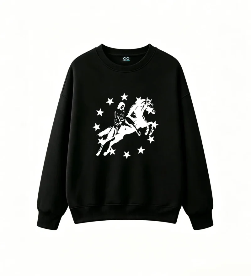 Black and White Sagittarius Constellation Line Art Centaur Bow and Arrow Starry Sky Graphic Design Unisex Oversized Cotton Hoodie