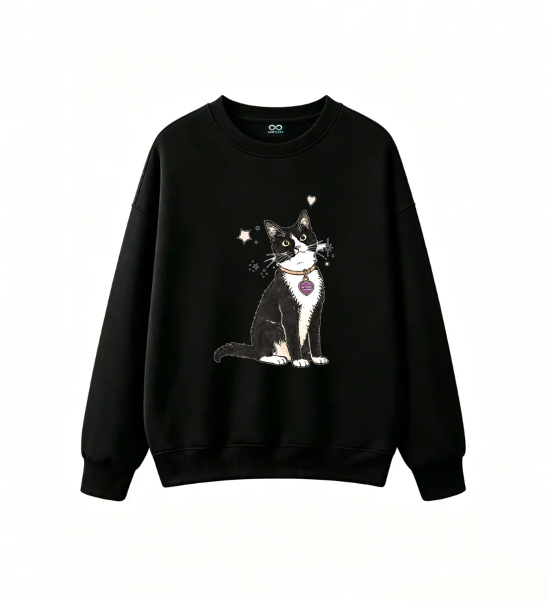 Mittens The Tuxedo Cat With Yellow Eyes And Purple Heart Tag