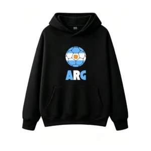 Men's Women's Streetwear Sweatshirt with ARG Lettering, Light Blue and White Striped Design, Soft Cotton Blend, Cozy Pullover for Football Fans, World Cup Gift