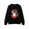 黑卫正 Cat Emerging from Sliced Red Apple with Black and White Striped Coat and Intense Yellow Eyes Funny Cartoon Graphic Hoodie,