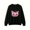 Punk Style Cat Face Doodle Graphic Hoodie
