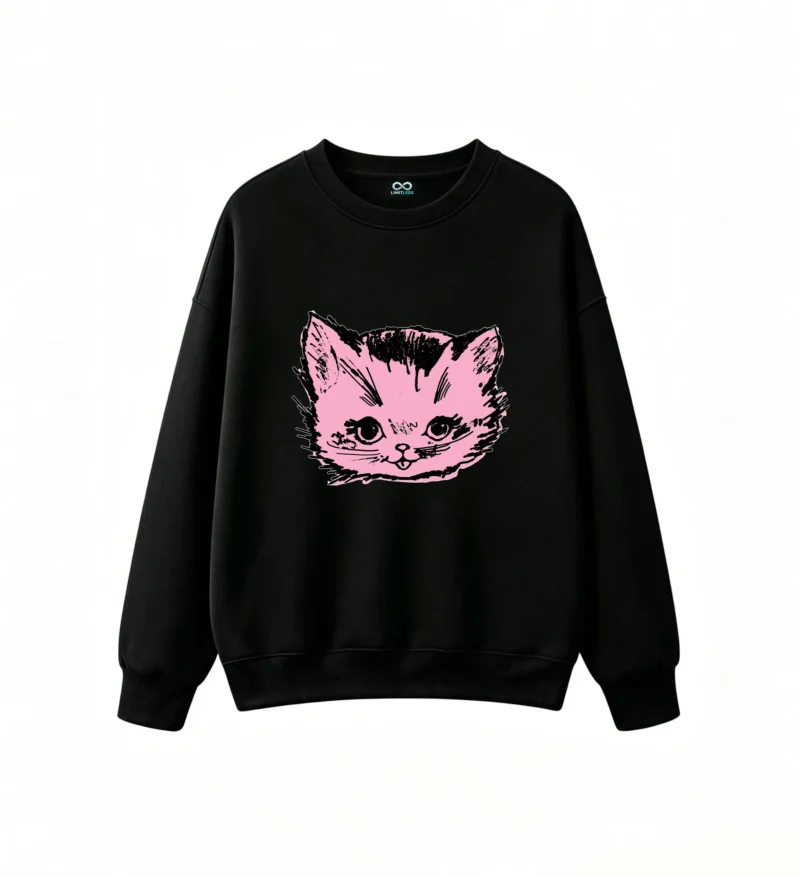 Punk Style Cat Face Doodle Graphic Hoodie