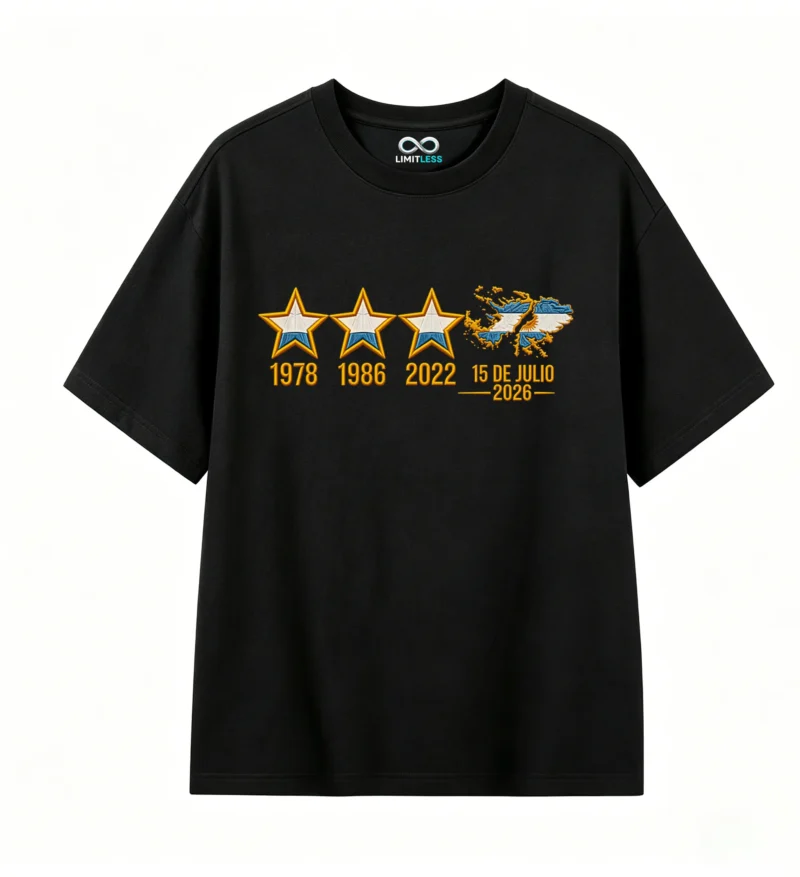 Remera Argentina 3 estrellas, doble estampado algodón oversize unisex