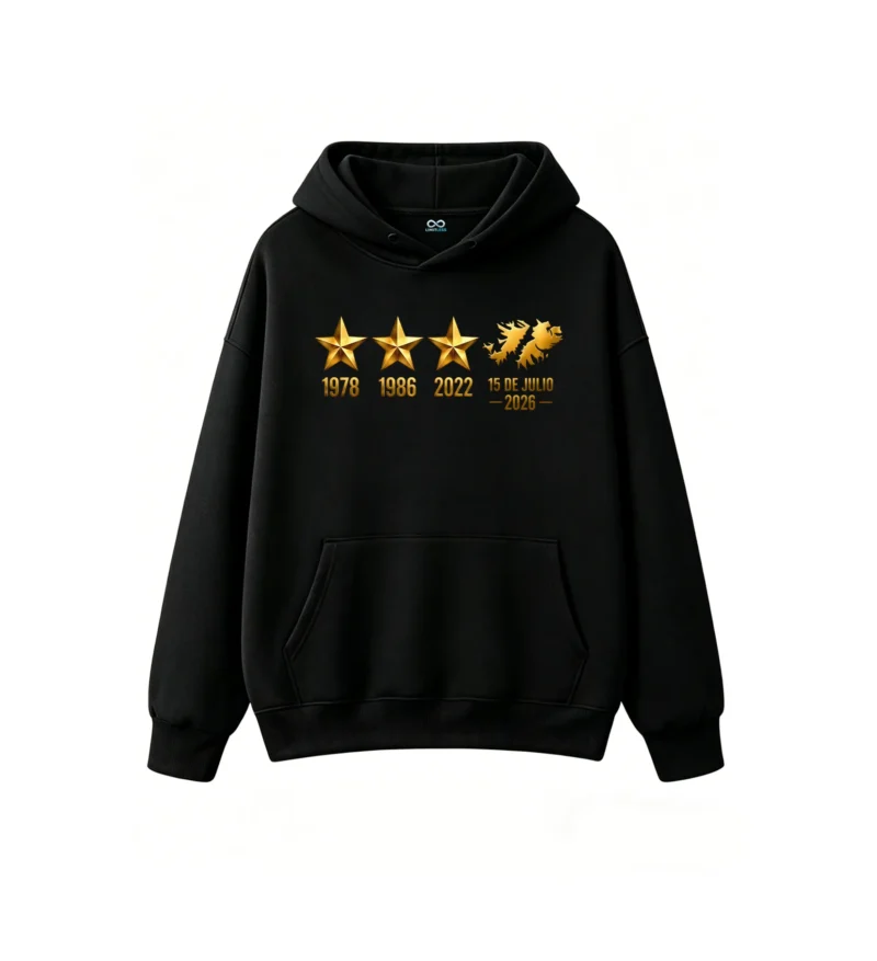 Buzo capucha Malvinas 3 estrellas, doble estampado oversize unisex