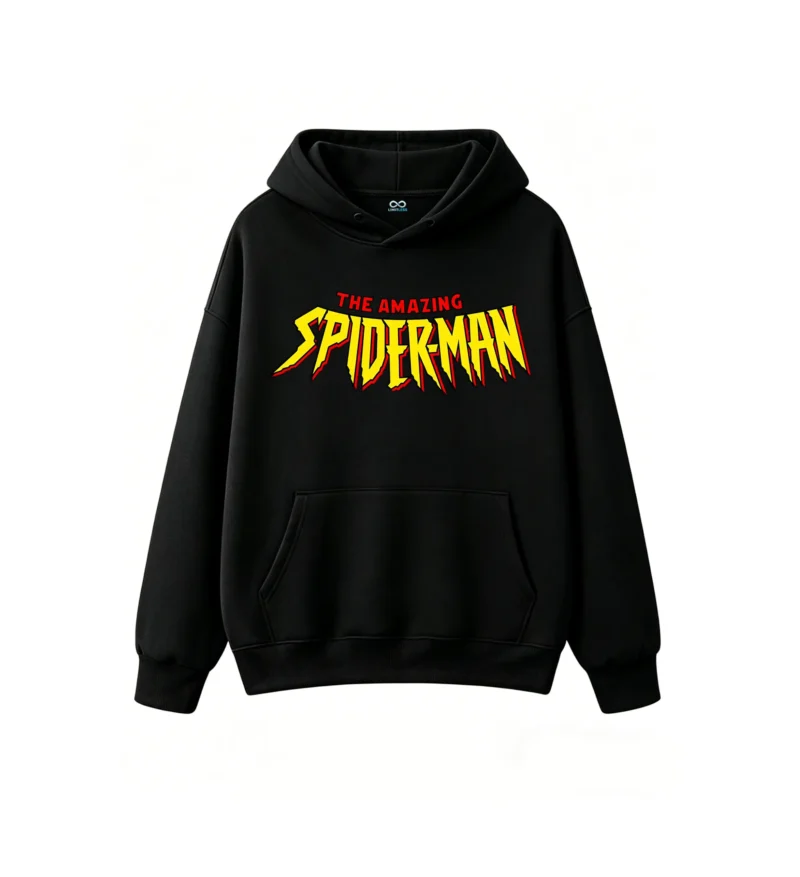 1 Buzo capucha Spiderman, doble estampado oversize algodón