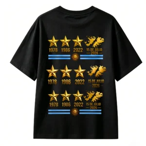 2 Remera Argentina 3 estrellas, doble estampado algodón oversize unisex
