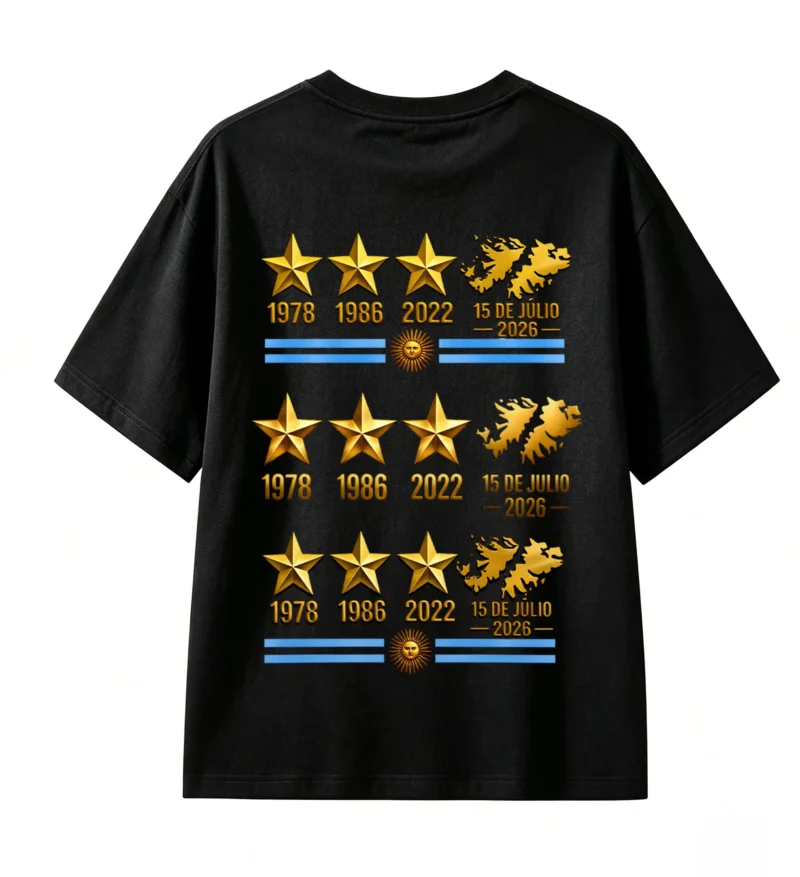 Remera Argentina 3 estrellas, doble estampado algodón oversize unisex