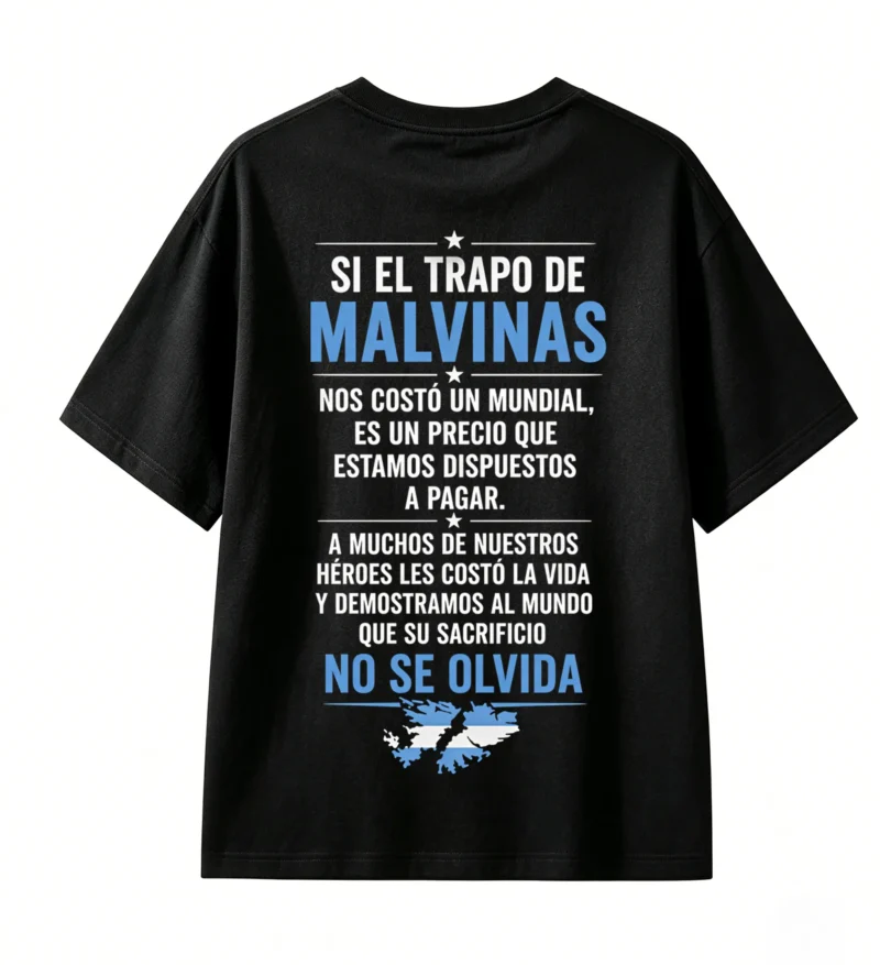 2 Remera 3 estrellas Malvinas, doble estampado oversize unisex