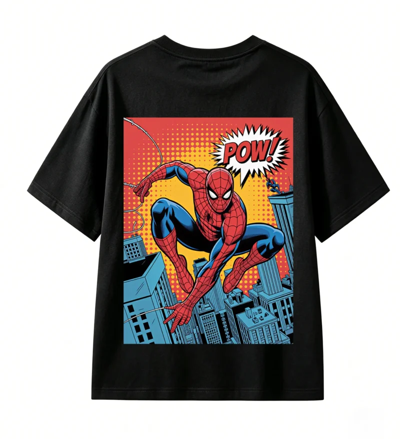 Remera Spiderman cómic, doble estampado algodón oversize unisex
