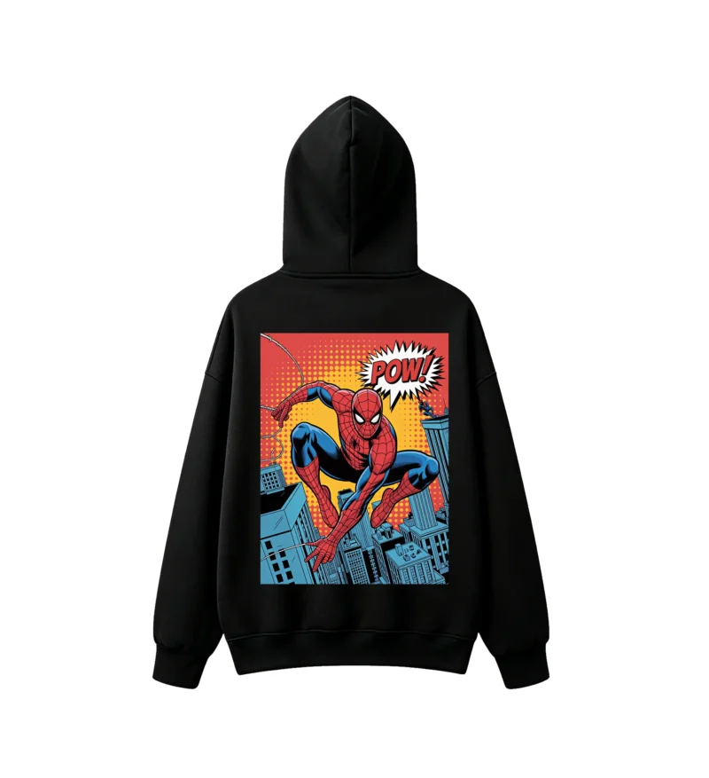 2 Buzo capucha Spiderman cómic, doble estampado oversize unisex