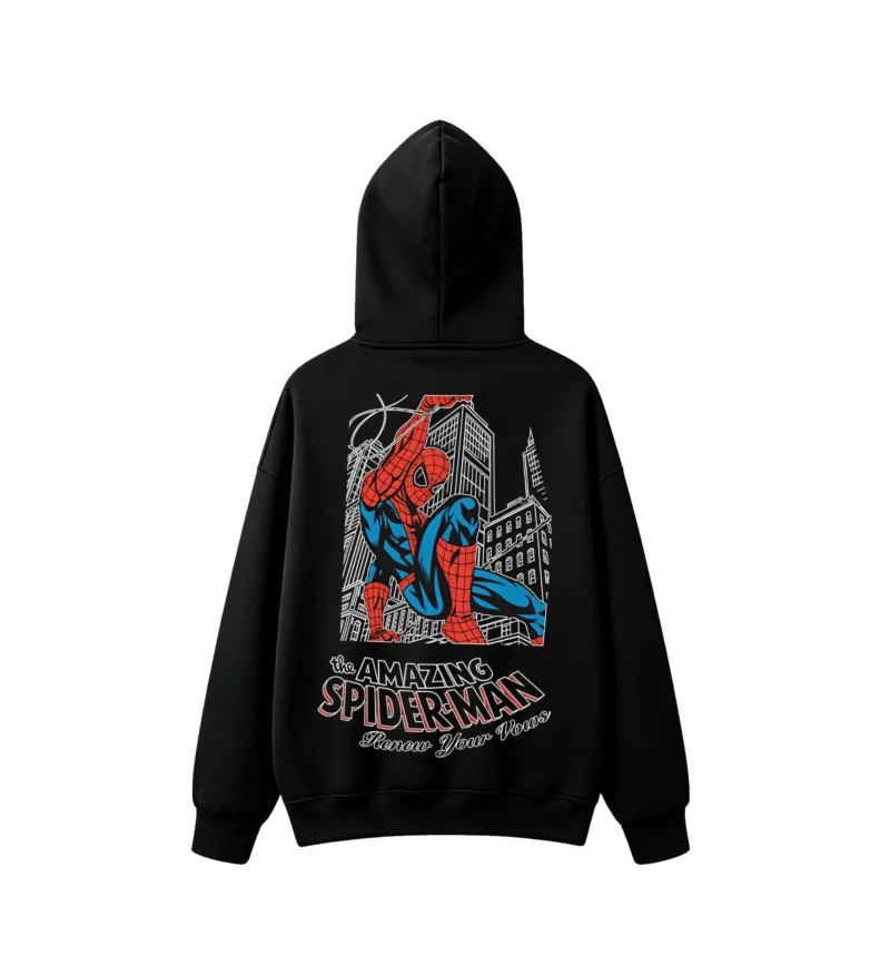 2 Buzo capucha Spiderman, doble estampado oversize algodón