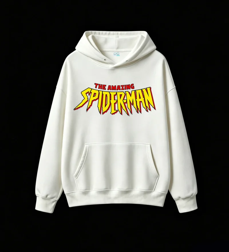 3 Buzo capucha Spiderman, doble estampado oversize algodón