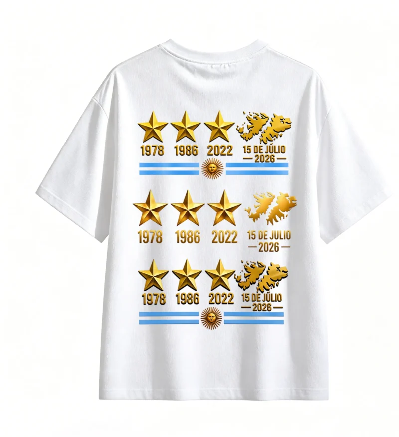 Remera Argentina 3 estrellas, doble estampado algodón oversize unisex