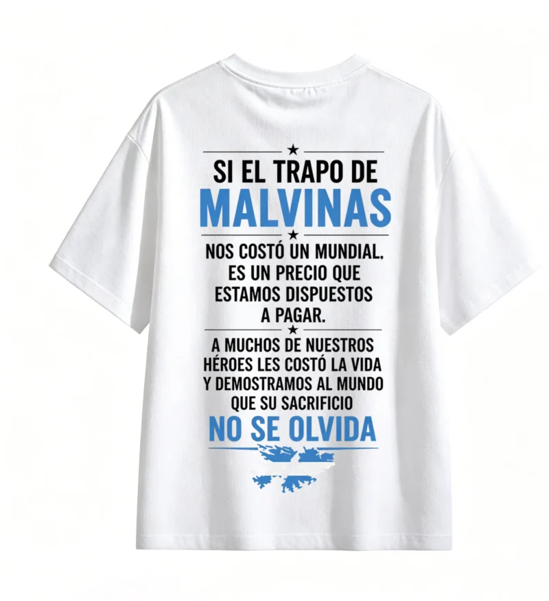 4 Remera 3 estrellas Malvinas, doble estampado oversize unisex