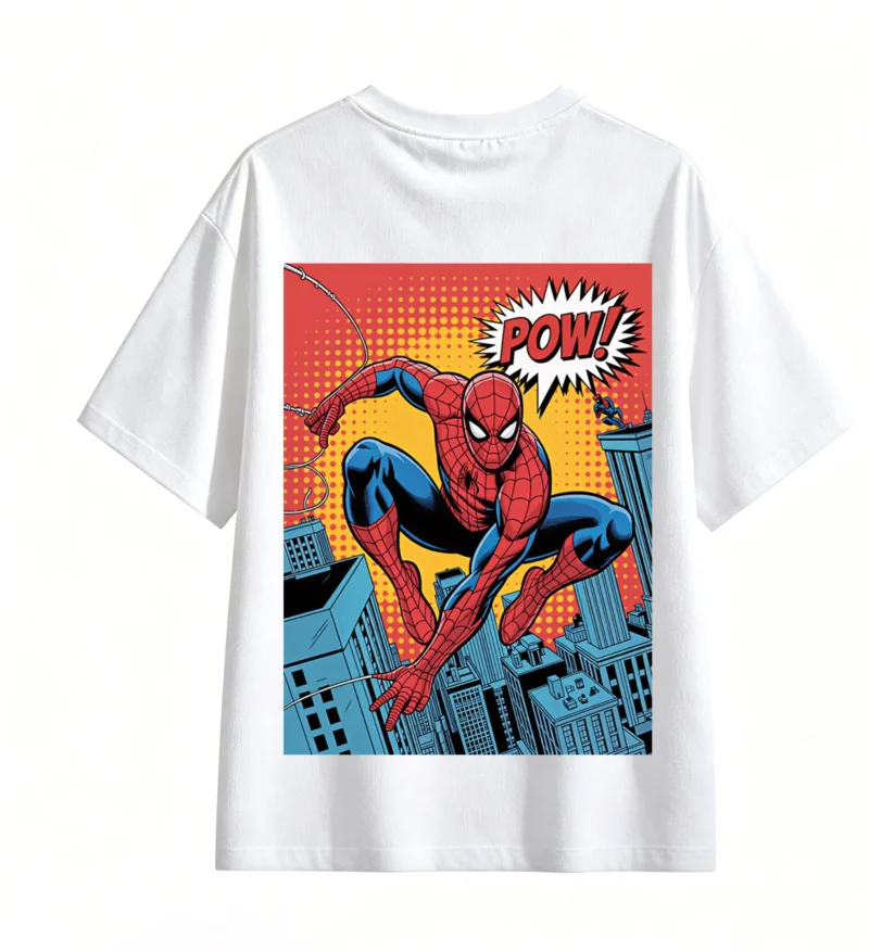 Remera Spiderman cómic, doble estampado algodón oversize unisex