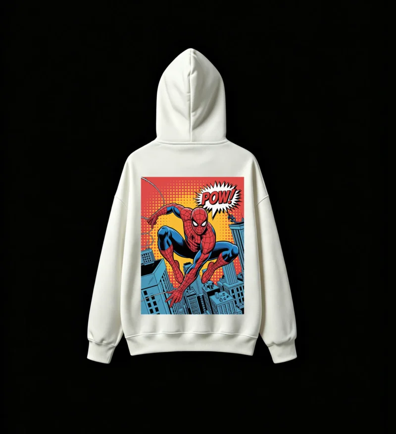 4 Buzo capucha Spiderman cómic, doble estampado oversize unisex