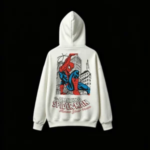 Buzo capucha Spiderman, doble estampado oversize algodón