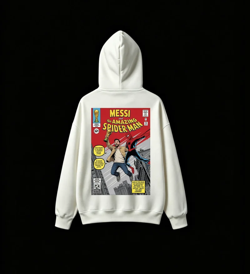 4 Buzo Messi Spiderman capucha oversize algodón doble estampado