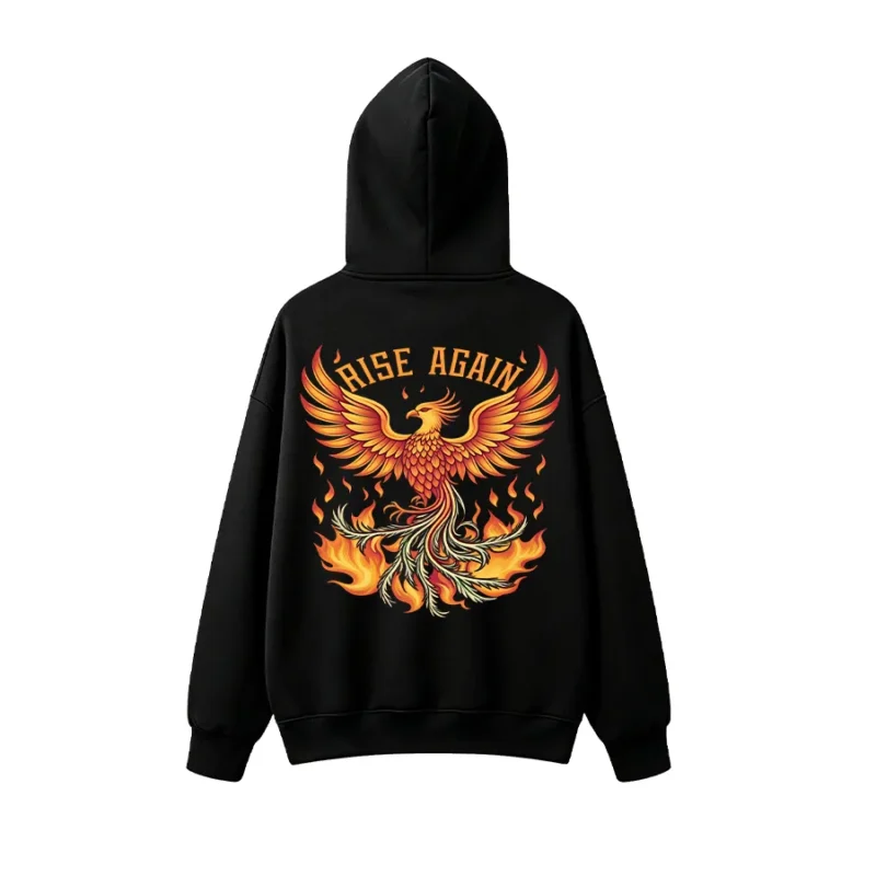 主图_01 Rise Again Phoenix Bird Flame Back Print Hoodie