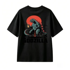 主图_01 Godzilla Drinking Coffee Tokyo City Back Print T-Shirt