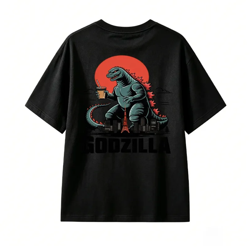 主图_01 Godzilla Drinking Coffee Tokyo City Back Print T-Shirt