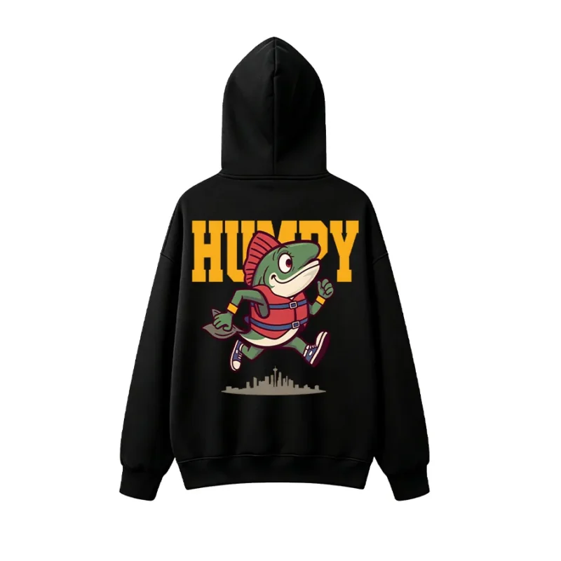 主图_01 Humdy Running Fish Graphic Back Print Hoodie