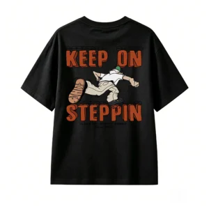 KEEP ON STEPPIN RUNNING CARTOON GRAPHIC BACK PRINT TEE