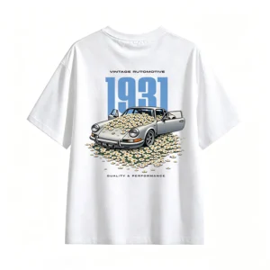 VINTAGE 1931 SPORTS CAR DAISY BACK PRINT T-SHIRT