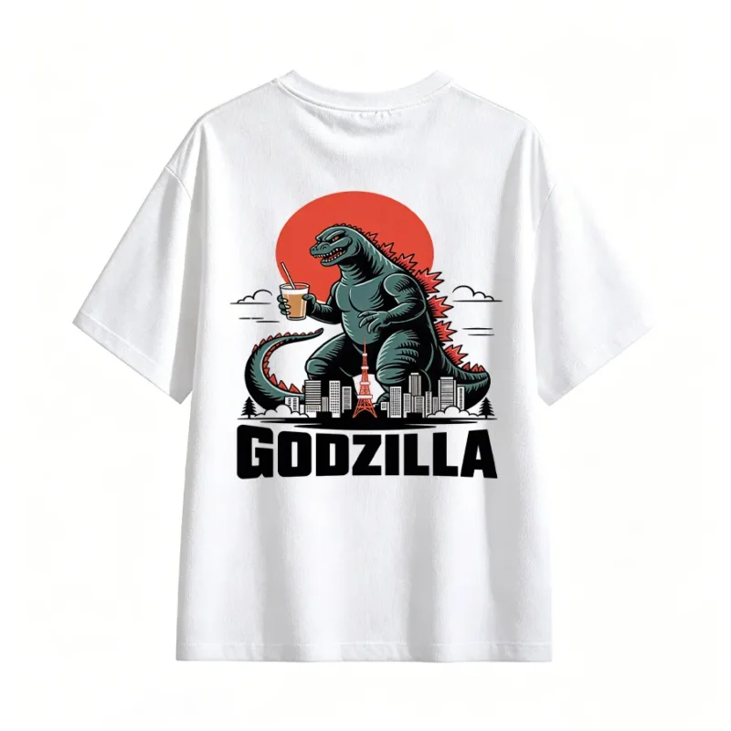 主图_02 Godzilla Drinking Coffee Tokyo City Back Print T-Shirt