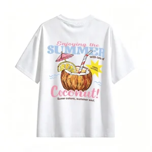 Enjoying The Summer Coconut Print Back Graphic T-Shirt