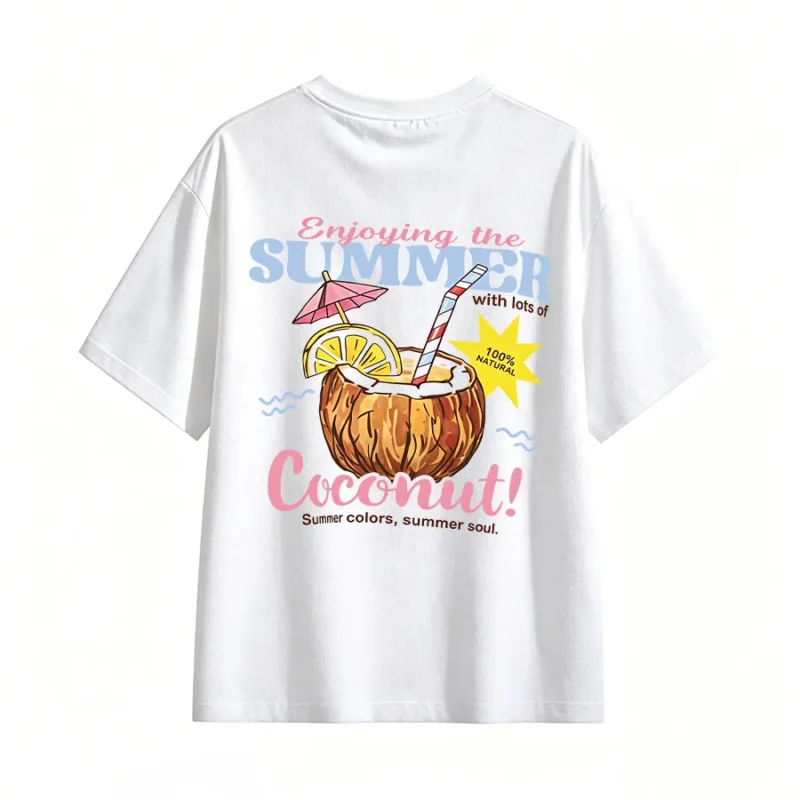 Enjoying The Summer Coconut Print Back Graphic T-Shirt