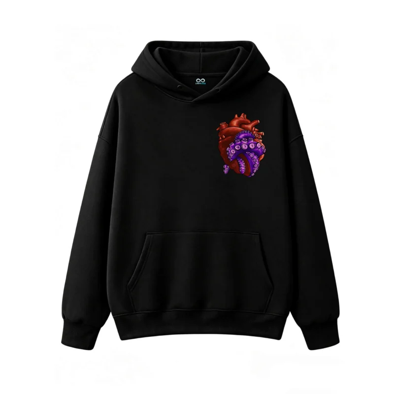 Buzo con Capucha Algodón Estampado Corazón Pulpo Surrealista Premium