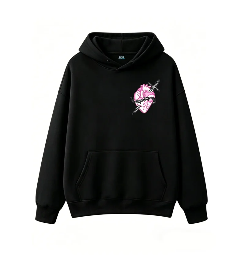 Buzo con Capucha Algodón Estampado Corazón Neón Estilo Urbano Oversize