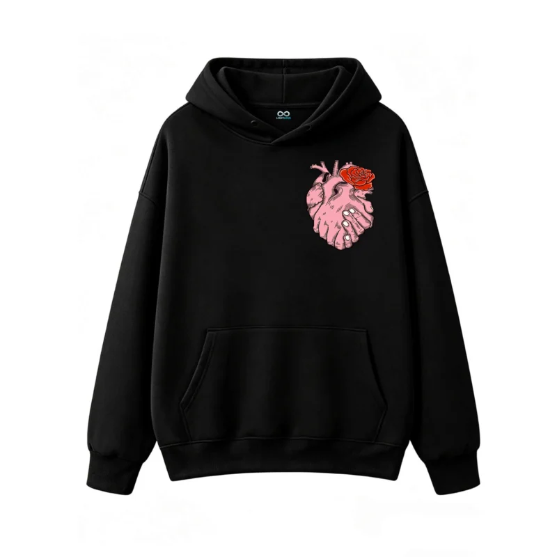 主图_1 Buzo con Capucha Algodón Estampada Corazón Rosa Vintage Casual Premium