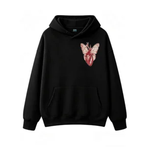 Buzo con Capucha Algodón Estampado Corazón Alas Abstracto Casual Moda