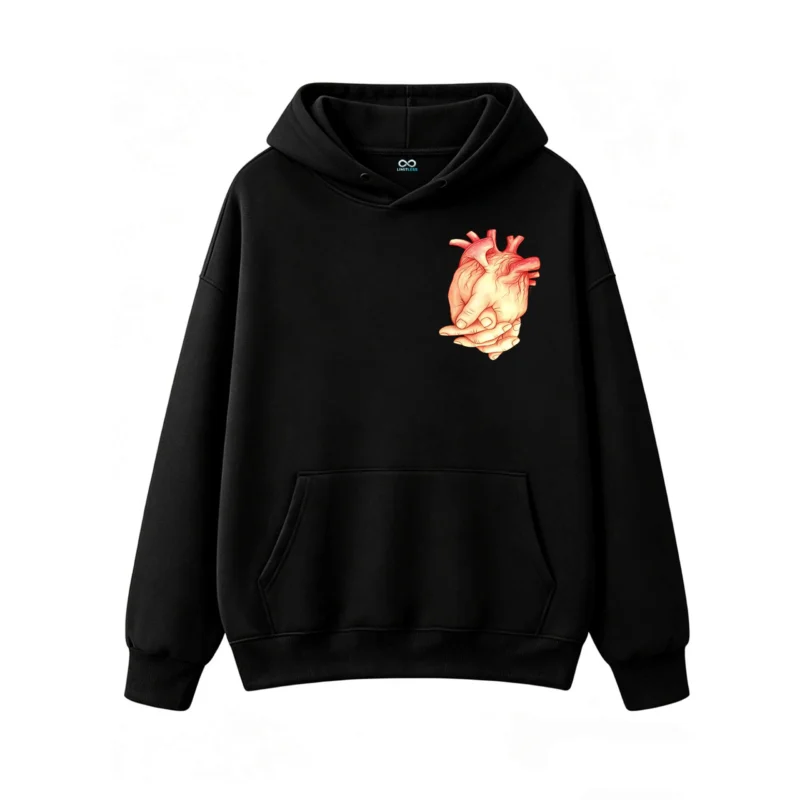 主图_1 Buzo con Capucha Algodón Estampado Corazón Manos Arte Urbano Casual