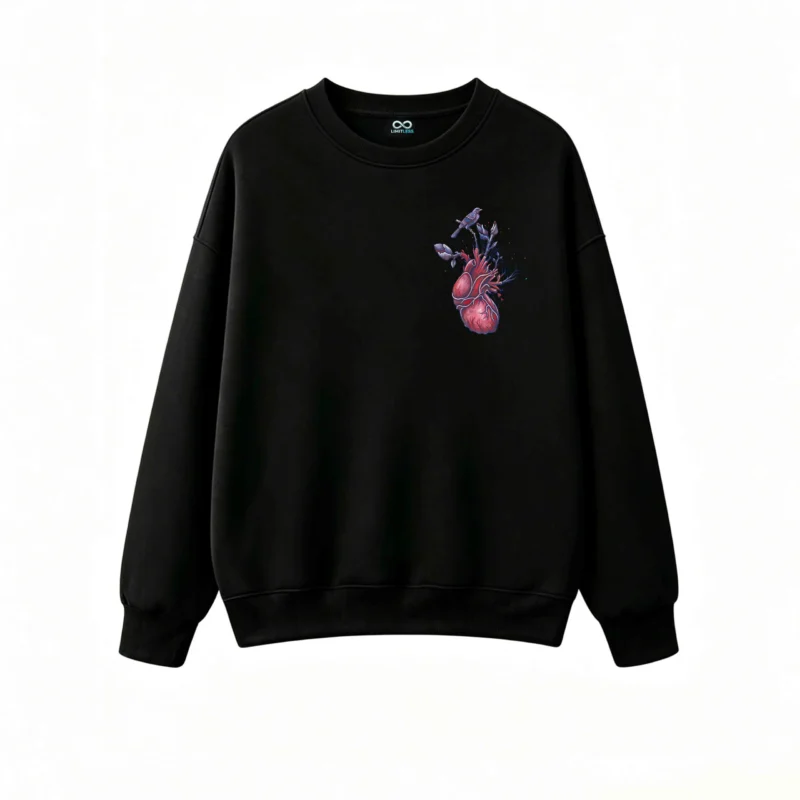Buzo Cuello Redondo Algodón Estampado Corazón Floral Arte Surrealista