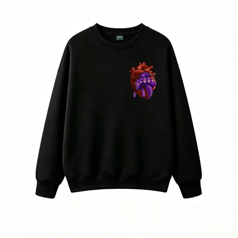 Buzo Cuello Redondo Algodón Estampada Corazón Pulpo Diseño Surrealista