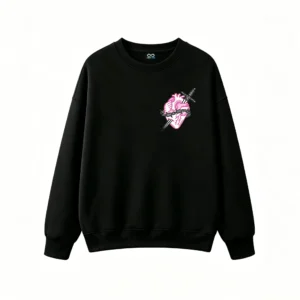 Buzo Cuello Redondo Algodón Estampado Corazón Neón Estilo Urbano Oversize