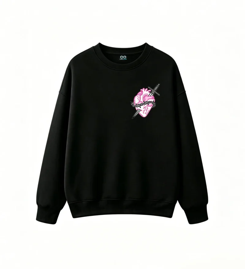 Buzo Cuello Redondo Algodón Estampado Corazón Neón Estilo Urbano Oversize