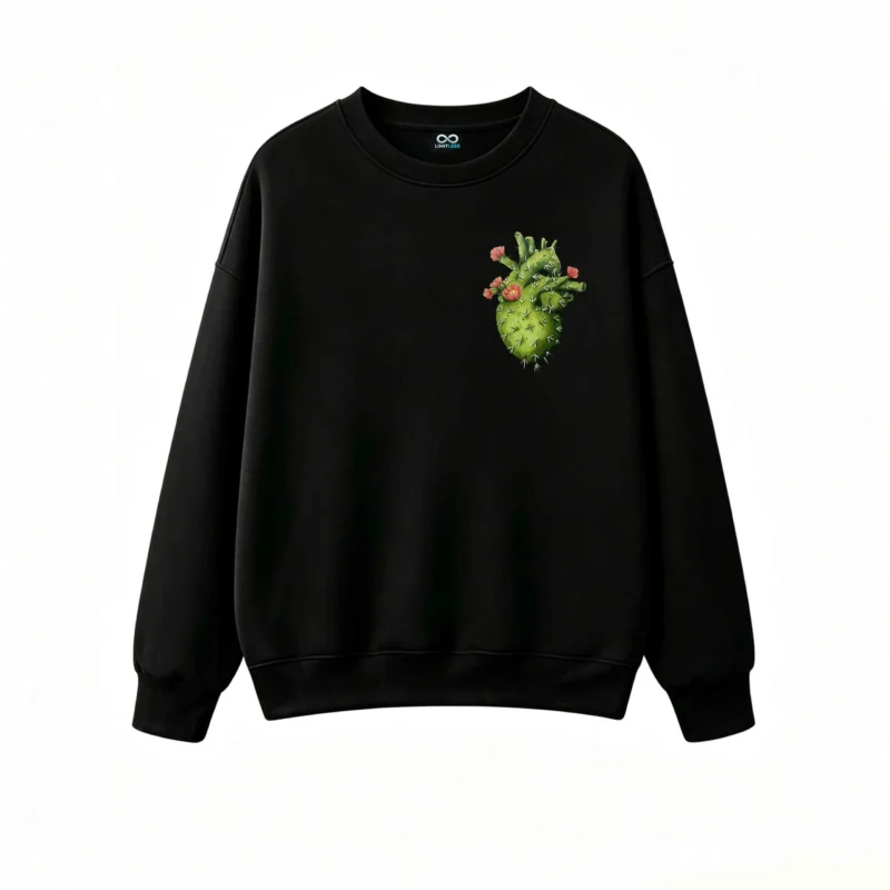 Buzo Cuello Redondo Algodón Estampado Corazón Cactus Botánico Original
